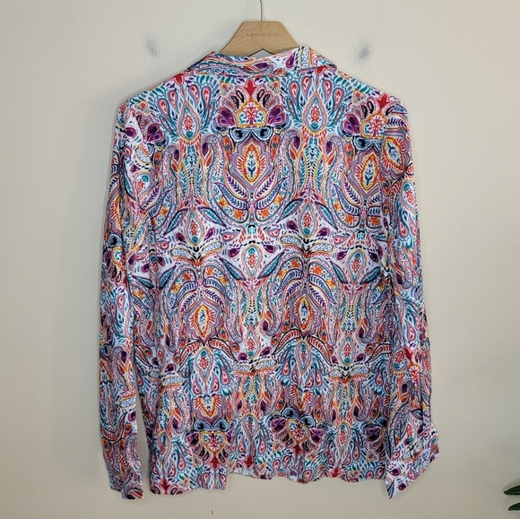 Appleseed's | Bold Colorful Paisley Button Front Blouse Size Medium - Picture 3 of 5